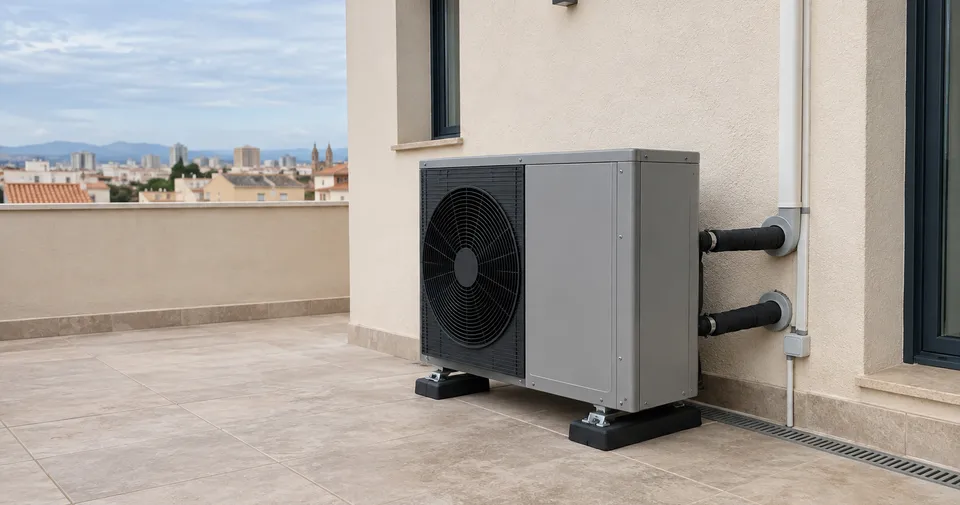 Planificar una instalación doméstica Equipo de aerotermia en una terraza de vivienda